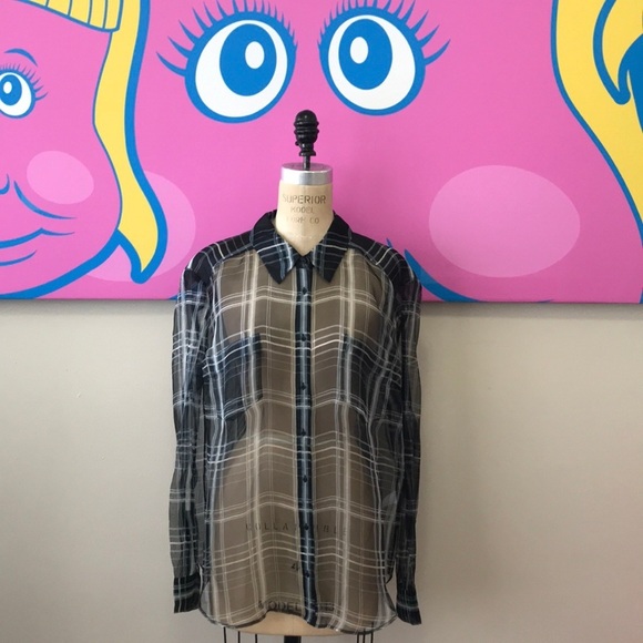 Elizabeth and James Tops - Elizabeth & James Black White Plaid Silk Top NWT